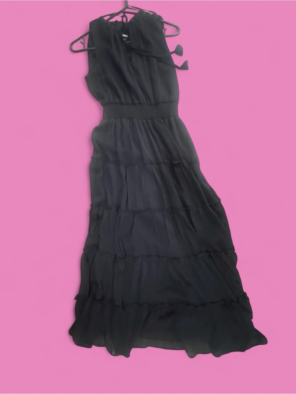 Express Black Sleeveless Mock Neck Tiered Ruffle Maxi Dress